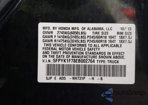 2014 Honda Ridgeline Sport z USA, uszkodzony, nr VIN 5FPYK1F78EB002764